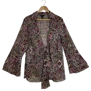 Lane Bryant Sheer Metallic Retro Long Sleeve Tie Front Cárdigan Blouse 14/16